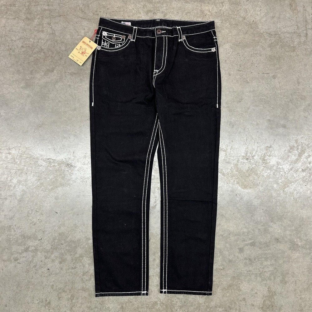 True Religion Joey Super T Black Jeans Contrast Stitch Denim Mens 38 Made In USA